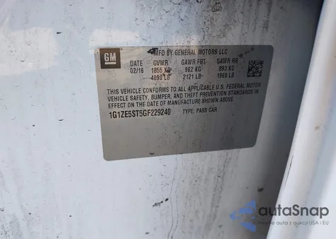 2016 Chevrolet Malibu 1Lt из США, поврежденный, VIN 1G1ZE5ST5GF229240